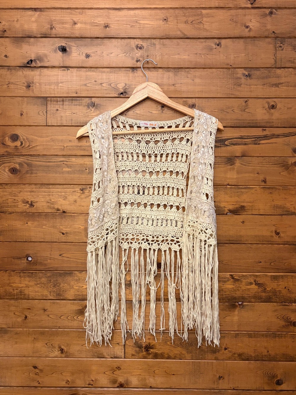 36 Point 5 Cream Crochet Fringe Vest